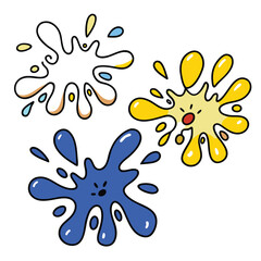 Vibrant paint splashes with expressive faces for kids' designs projects