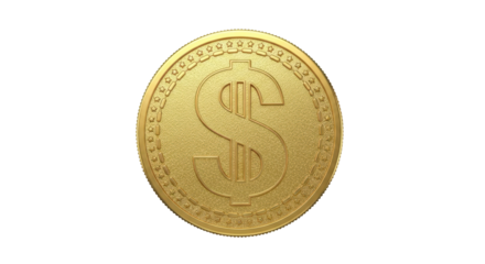 Isolated golden dollar coin with currency symbol for finance, business, and economy use