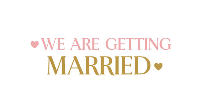 Romantic Wedding Announcement Graphic with Hearts and Elegant Typography for Invitations and Signage