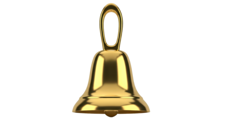 Isolated Gold Bell, shiny metal object used to make sound, traditional instrument