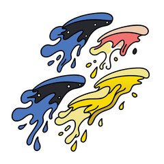 Vibrant splatters in blue, yellow, and pink create a playful design