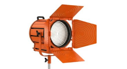 Isolated Fresnel spotlight on stand, ready for film production, still photography, stage use