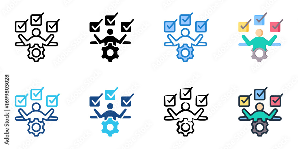 Poster project management icon set multiple style collection