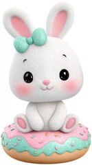 Adorable White Bunny on Pastel Donut
