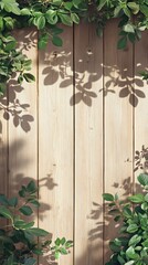 Sunlight Dappled Wooden Fence with Lush Greenery