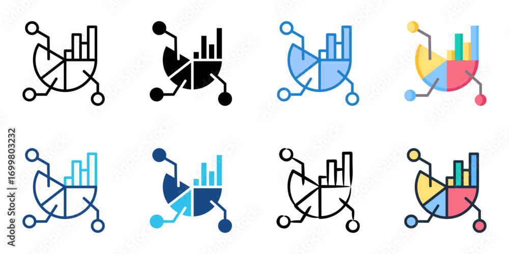 Poster statistical analysis icon set multiple style collection