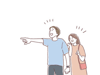 指をさすカップル、夫婦