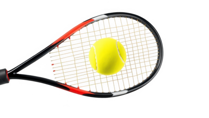 Tennis ball and racket isolated on transparent background a sport equipment used for playing tennis, a popular recreational and competitive activity