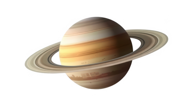 Saturn, the ringed planet in our solar system, isolated on transparent background a celestial body in deep space for educational and scientific purposes