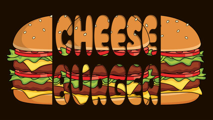A stylized and decorative of the word "CHEESEBURGER" from an illustration of a cheeseburger on a black background. Perfect for celebrating National Cheeseburger Day on September 18th.