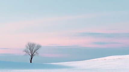 Obraz premium A minimalist winter landscape with a single bare tree