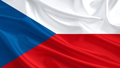 Czech Republic flag with white, red, and blue triangle design on textured fabric.