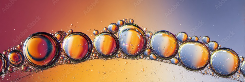 Poster colorful bubbles float against a vibrant gradient background, showcasing patterns and reflections in