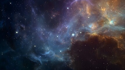 Naklejka premium A stunning view of a colorful nebula in space, featuring swirling clouds of gas and dust illuminated by distant stars