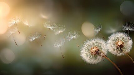Beautiful Dandelion Seeds Dancing in the Warm Spring Breeze