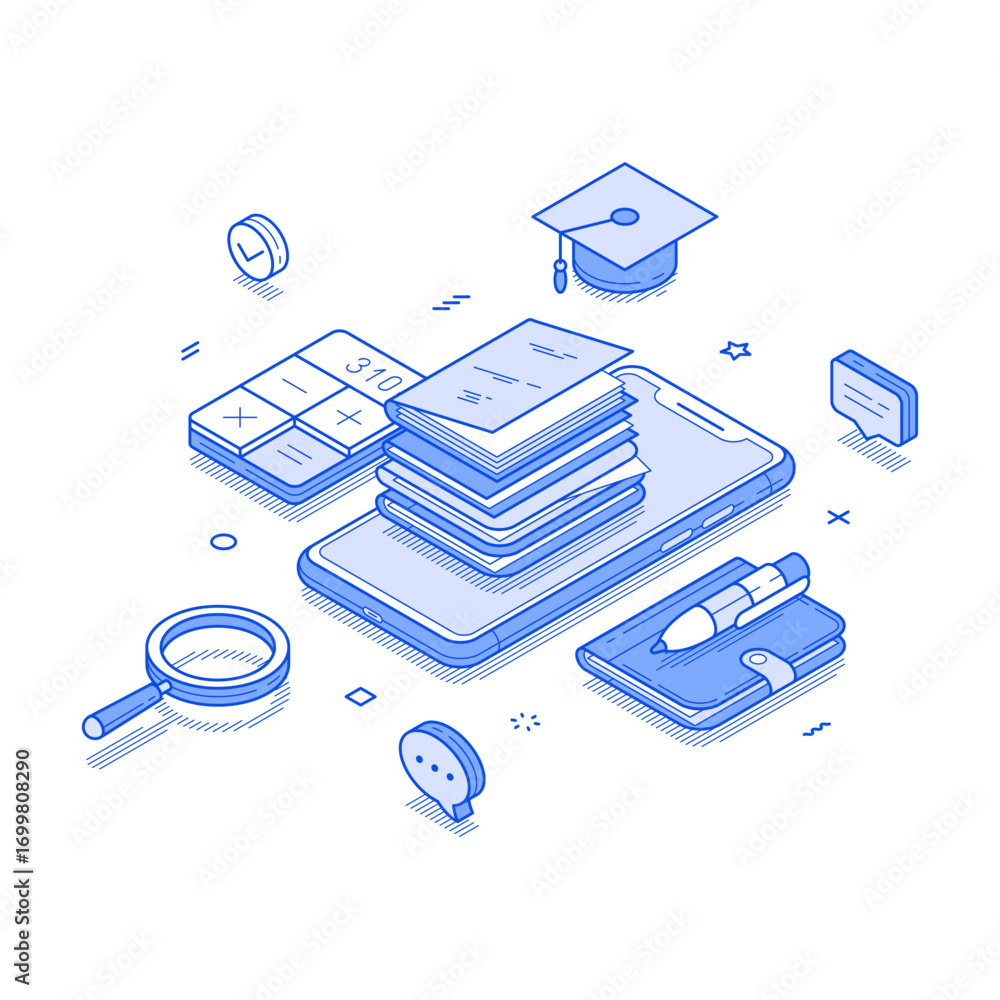 Poster e learning online education remotely course smartphone application isometric vector illustration. di