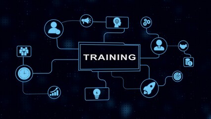 Digital training concept illustrating knowledge transfer business development ideas and growth strategies