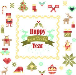Vector collection of christmas items. Santa Claus, Christmas tree,snowman