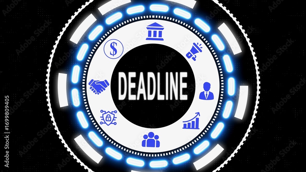 Poster deadline concept represented by icons in a futuristic circular digital interface