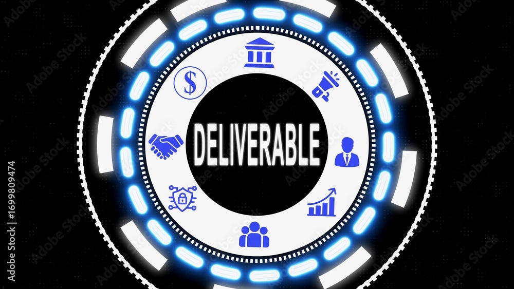Aufkleber conceptual visual representation of deliverable process and associated business actions