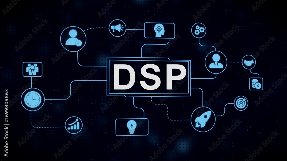 Aufkleber illustrative graphic representing the digital signal processing concept in a modern technical contex