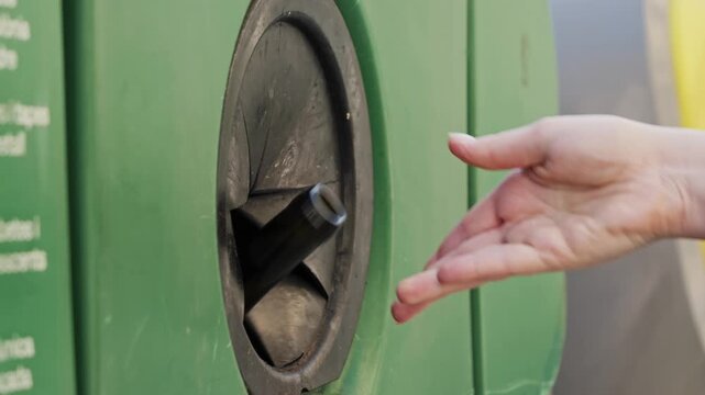 Concept of waste sorting, recycling, and reuse, separate garbage disposal, environmental protection. Glass recycling. High quality 4k footage