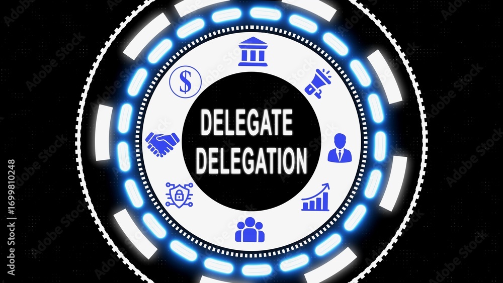 Aufkleber a digital circle representing concepts of delegate delegation in business management