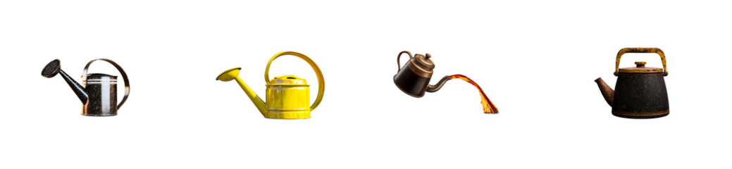 Collection of Four Watering Cans and Teapots Image, cut out
