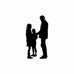 Silhouette of parents teaching children respect in relationships isolated on white background