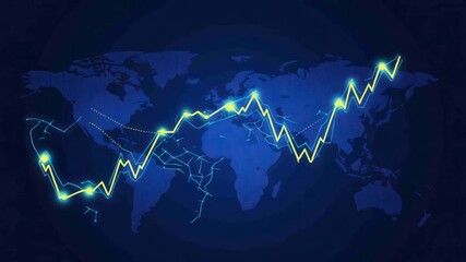 Global economic trends visualized on a world map with rising and falling lines, demonstrating fluctuating global market conditions. - Powered by Adobe