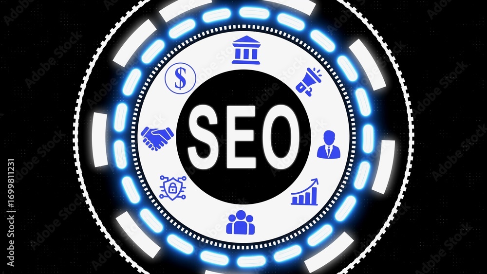 Aufkleber digital seo optimization concept representing search engine optimization strategies and online marke