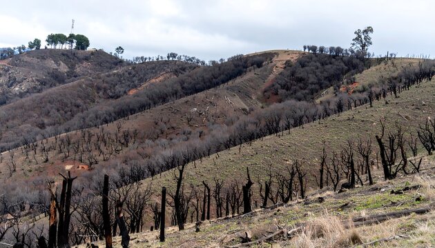Burnt hill slope with trees