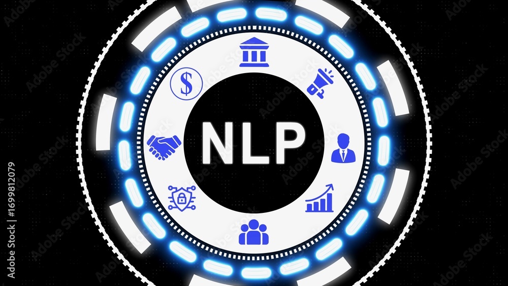 Aufkleber conceptual visualization of natural language processing with related business and financial concepts