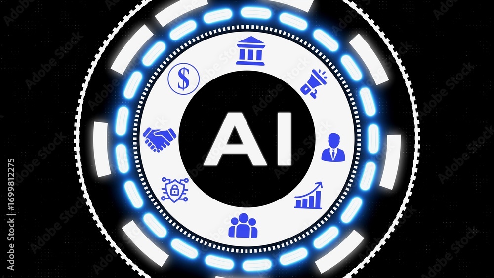Aufkleber artificial intelligence and business concepts represented within a modern circular graphic design