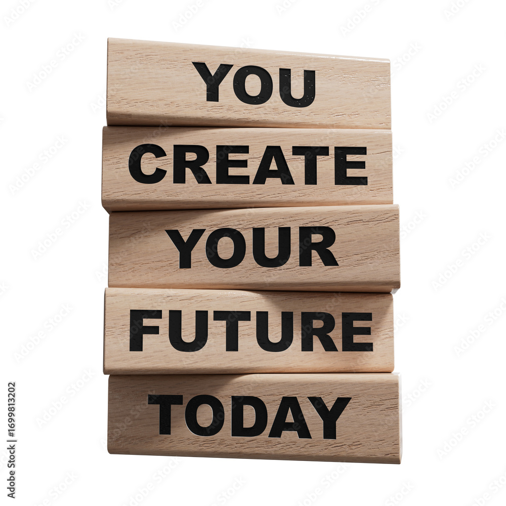 Poster future and development symbol. wooden blocks with words you create your future today.business and fu