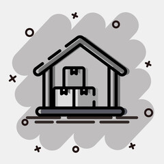 Icon warehouse. Export import elements. Icon in comic style.