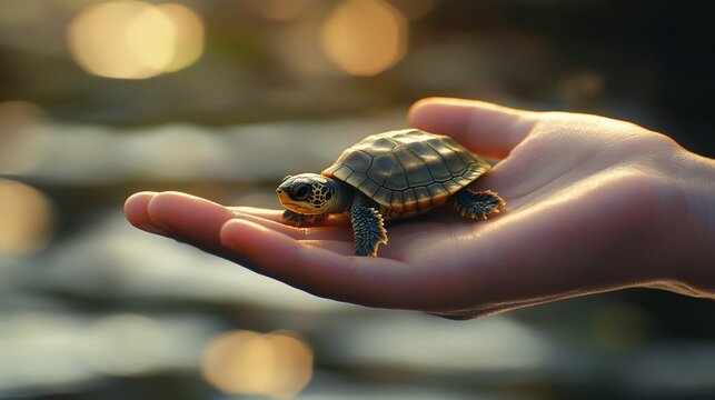A Tiny Turtle Finds Sanctuary: Held Gently in the Palm of a Hand