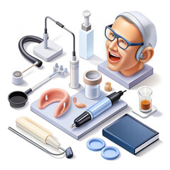 An otolaryngology isometric composition set on a white background
