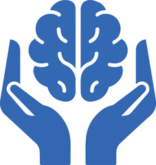 Obraz premium Blue silhouette of hands holding a brain silhouette