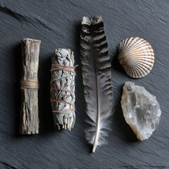 Sage a Feather and Selenite Crystal in a Spiritual Cleansing Set