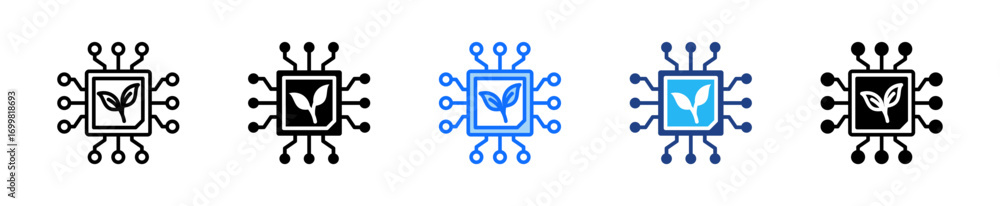 Poster green technology icon set multiple style collection