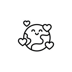 Earth love heart icon. Simple outline style. Element of peace day, happy, planet, world, heart, globe, cute, global, ecology, environment concept. Thin line symbol. Isolated design.