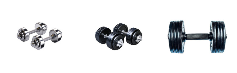 Naklejka premium Set of gym dumbbells on a transparent background image, cut out