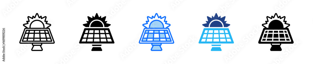 Poster solar panel icon set multiple style collection