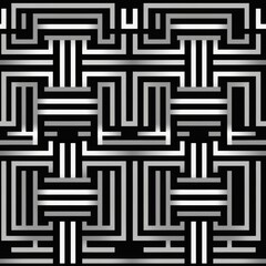 A seamless geometric honeycomb pattern with interlocking lines in monochrome shades of gray,