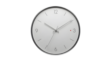 Modern wall clock isolated on transparent background with a minimalist design, perfect for keeping time in a stylish and functional way