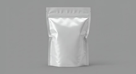 Glossy White Resealable Pouch Bag on Neutral Background for Product Packaging