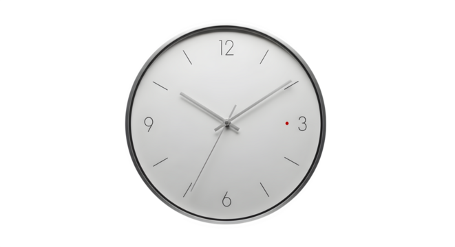 Modern wall clock isolated on transparent background with a minimalist design, perfect for keeping time in a stylish and functional way