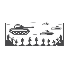 Obraz premium Pixelated Tank Icon on White Background, Digital War Machine