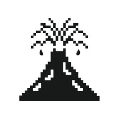 Pixelated Volcano Eruption with Lava Droplets on a White Background